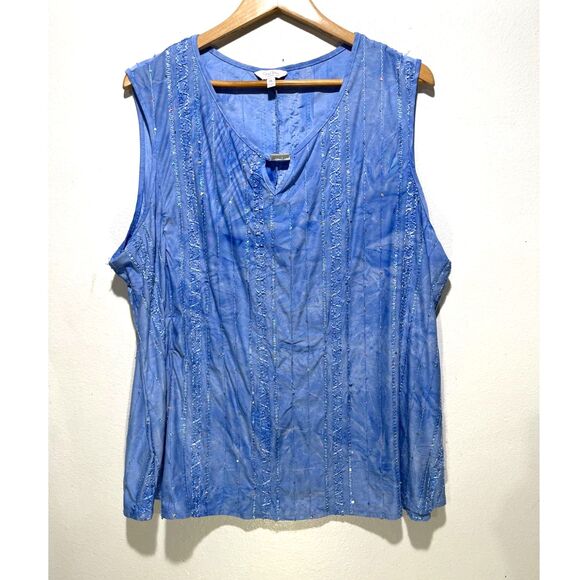 Coral Bay top blouse sequin blue casual comfy stretchy colorful women 3X - Picture 3 of 6